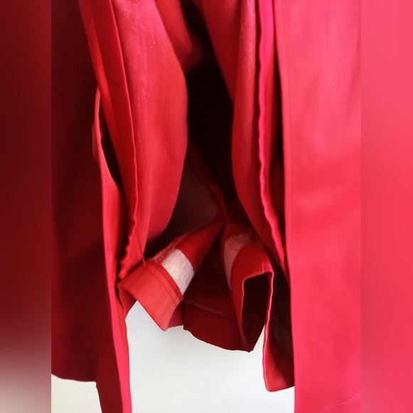 DKNY Women Red Button Down w/Belted Tie Rain/Trench Midi Coat size XL - Picture 9 of 12